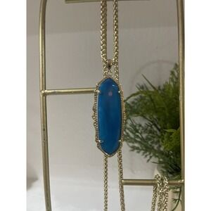 Kendra Scott Frances Necklace Teal Blue Agate Pendant‎ Gold Tone Jewelry